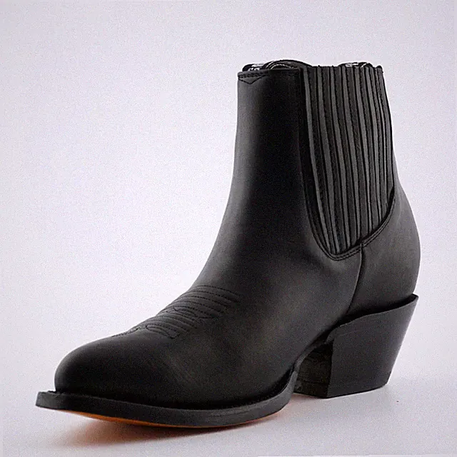 Herren GRINDERS MAVERICK Schwarz Cowboy Western Slipper Leder Stiefeletten Schuhe