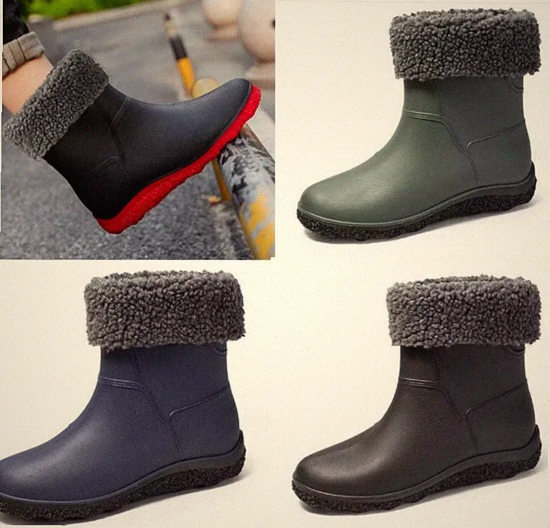 Herren Gummistiefel Pelzgefüttert Kurzstiefel Rutschfest Stiefel Regenstiefel