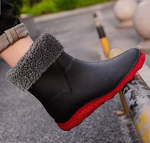 Herren Gummistiefel Pelzgefüttert Regenstiefel Kurzstiefel Rutschfest Stiefel