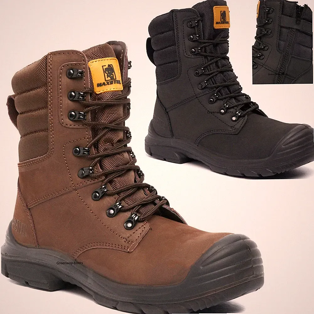 HERREN LEDER WASSERDICHT LEICHT POLIZEI MILITÄR SICHERHEIT ZEHENKAPPE ARBEITSSTIEFEL GR.