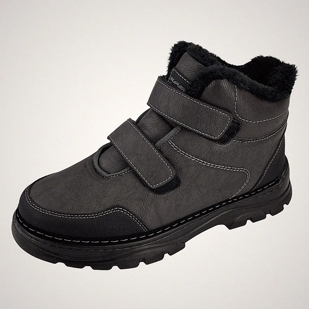 Herren Stiefel Boots Stiefeletten Winterstiefel Warmfutter Klettverschluss Grau