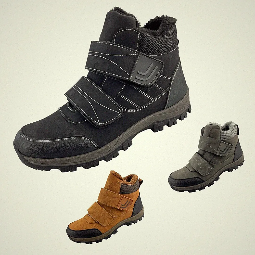 Herren Stiefel Klettverschluss Boots Stiefeletten Winterstiefel Warm Klett NEU
