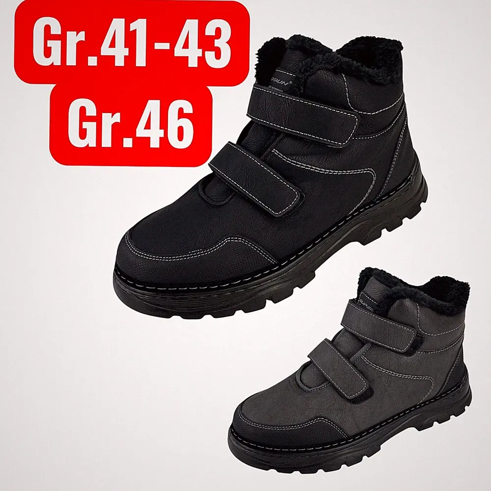 Herren Stiefel Klettverschluss Boots Stiefeletten Winterstiefel Warmfutter SALE