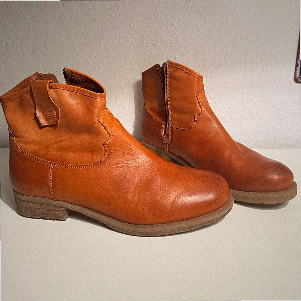 Herren Stiefelette Leder braun Knöchel-Reißverschluss Gummisohle runde Spitze
