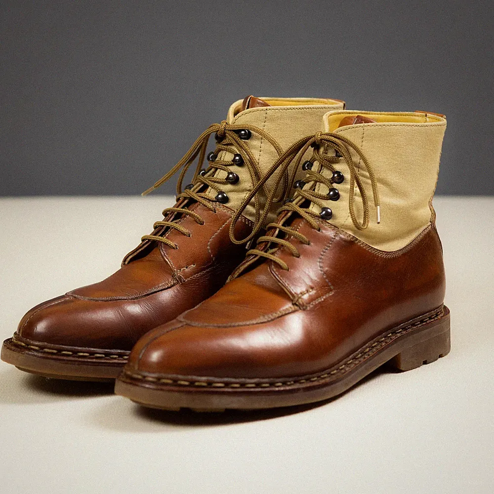 HESCHUNG Ginkgo Stiefeletten Bimaterial Gr. 5,5 / 38,5 Leder Canvas norwegisch genäht