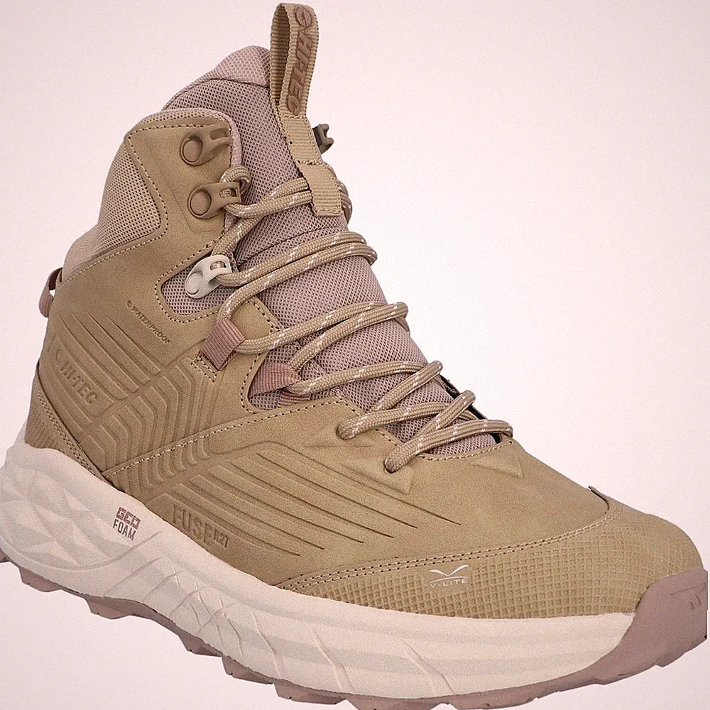 Hi-Tec Mid Polyester Damen Wanderschuhe In Taupe/Weißkappe Grau/Warm Taupe