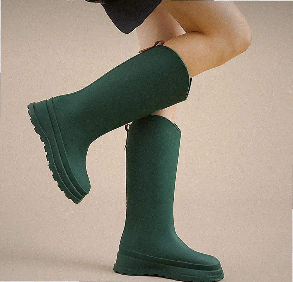 Hoch oben Damen Gummistiefel Wasserdichte Garten Regen Stiefel Pelz gefüttert