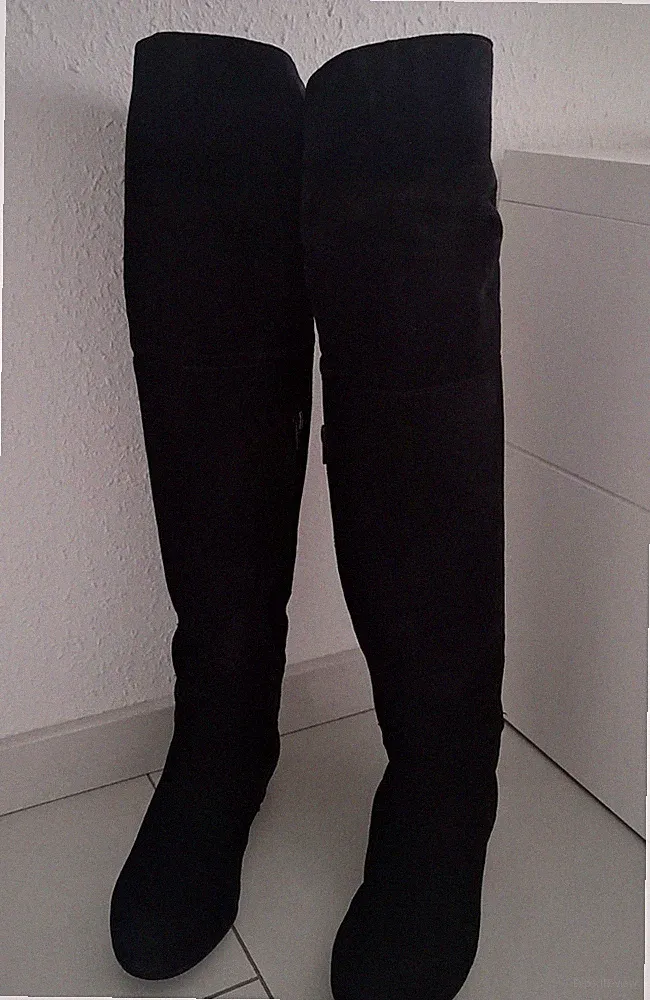 Högl Overknees Stiefel Wildleder Schwarz Gr. 37,5/4,5 Blockabsatz