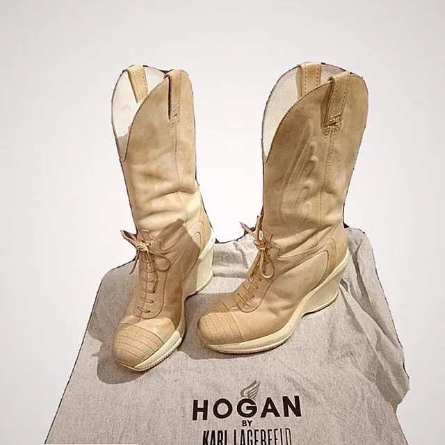 Hogan By Karl Lagerfeld Texanische Stiefel Leder beige Gr. 38 Top Zustand
