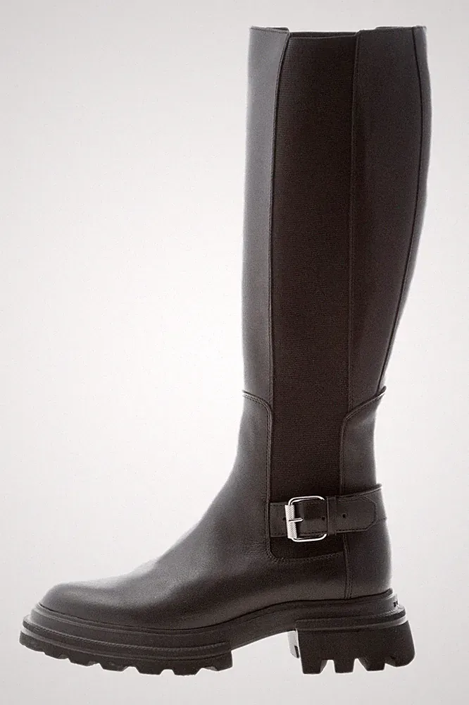 HOGAN Damen Schuhe H674 Chelsea Stiefel 10-Storey Leder Schwarz Schnalle