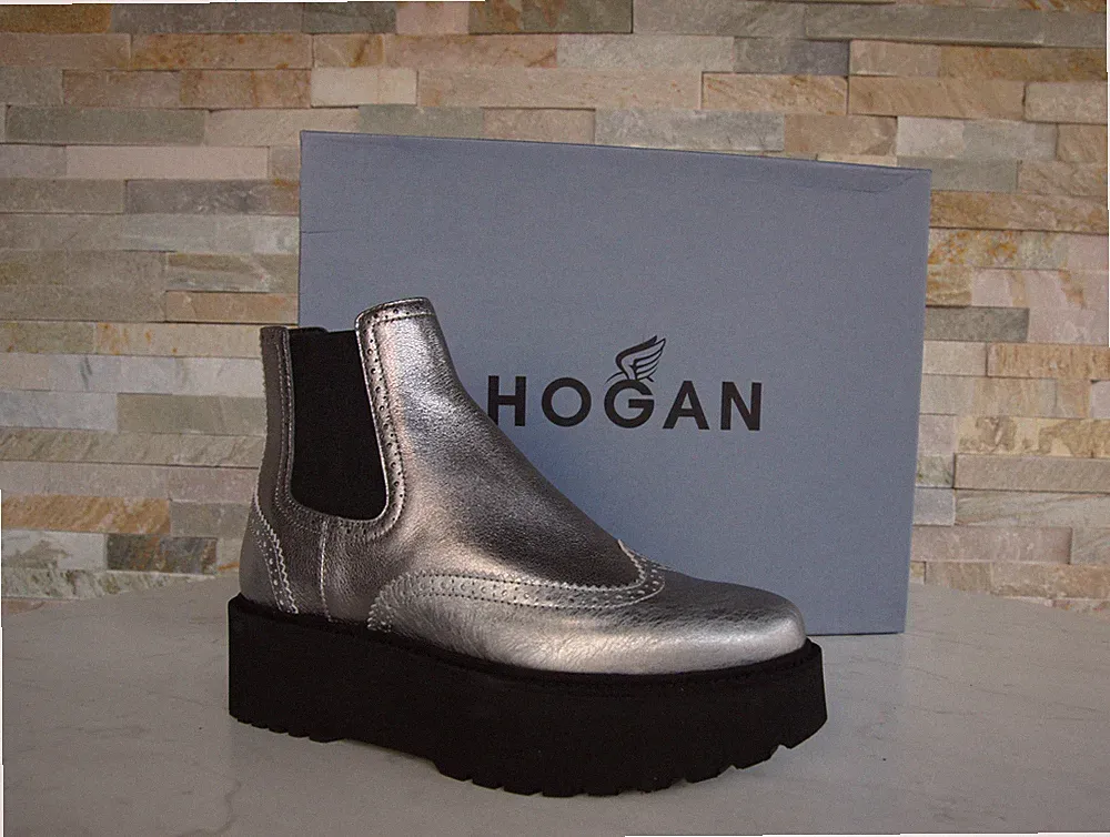 HOGAN EU 40 Chelsea Plateau Stiefeletten booties boots silber NEU ehem UVP 490 €