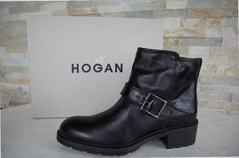 HOGAN EU 39,5 Stiefeletten booties Schuhe Reptilprint schwarz NEU ehem UVP 450 €
