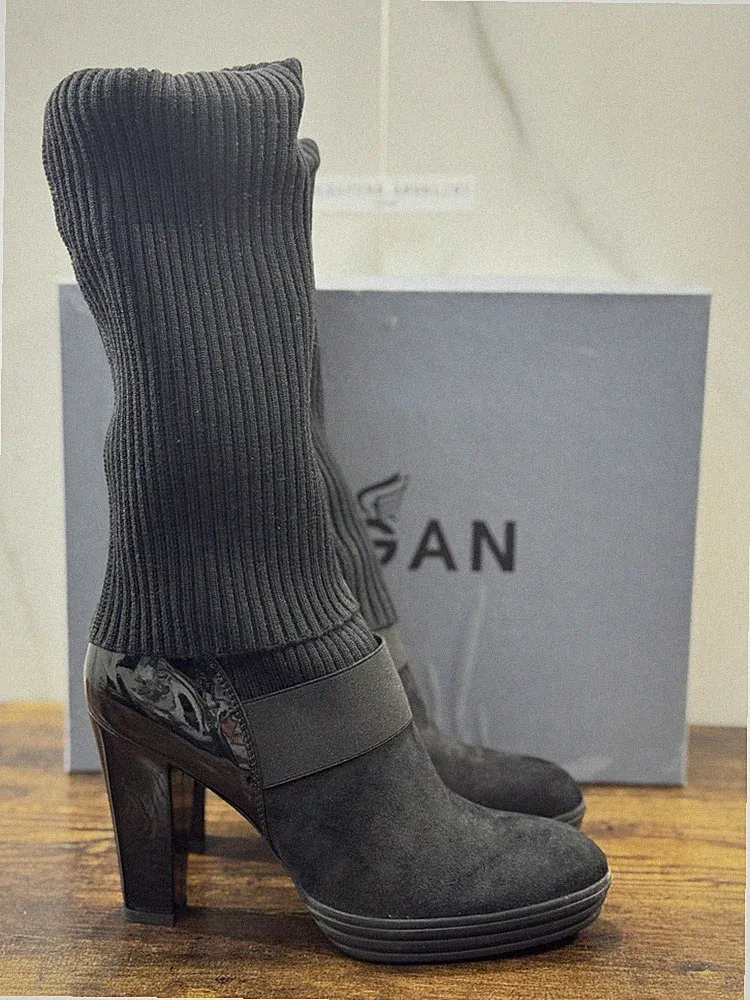 Hogan Interactive Stiefelette Veloursleder Schwarz Mit Absatz Casual Frau 38