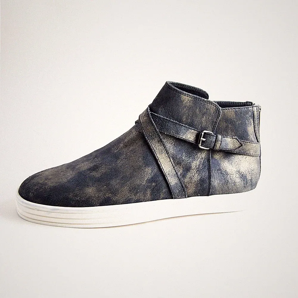 Hogan Rebel Hoch Top Sneakers Stiefel Blau Gold Wildleder Damen Größe US 9 Eu 39