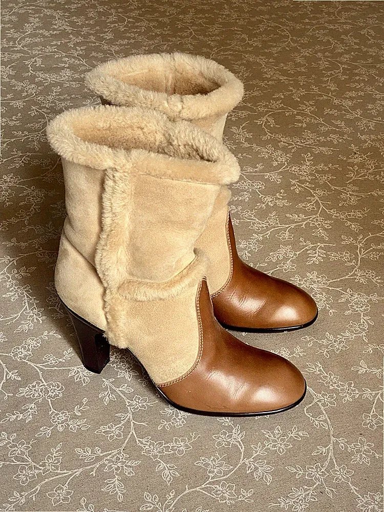 Hogan Stiefelette Boot 39 EU Kalbsleder und Natur Shearling Absatz 9cm