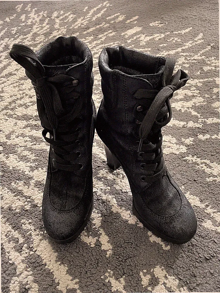 Hogan Stiefeletten Stiefel Glitzer Schwarz Wildleder Schnürung Gr35 35.5 36