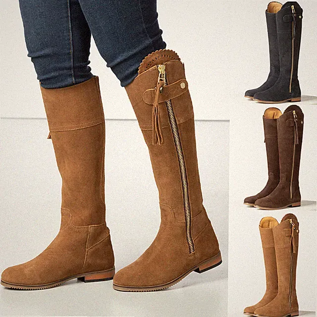 Hohe Wildleder-Landhausstiefel knielange Damenschuhe Rydale