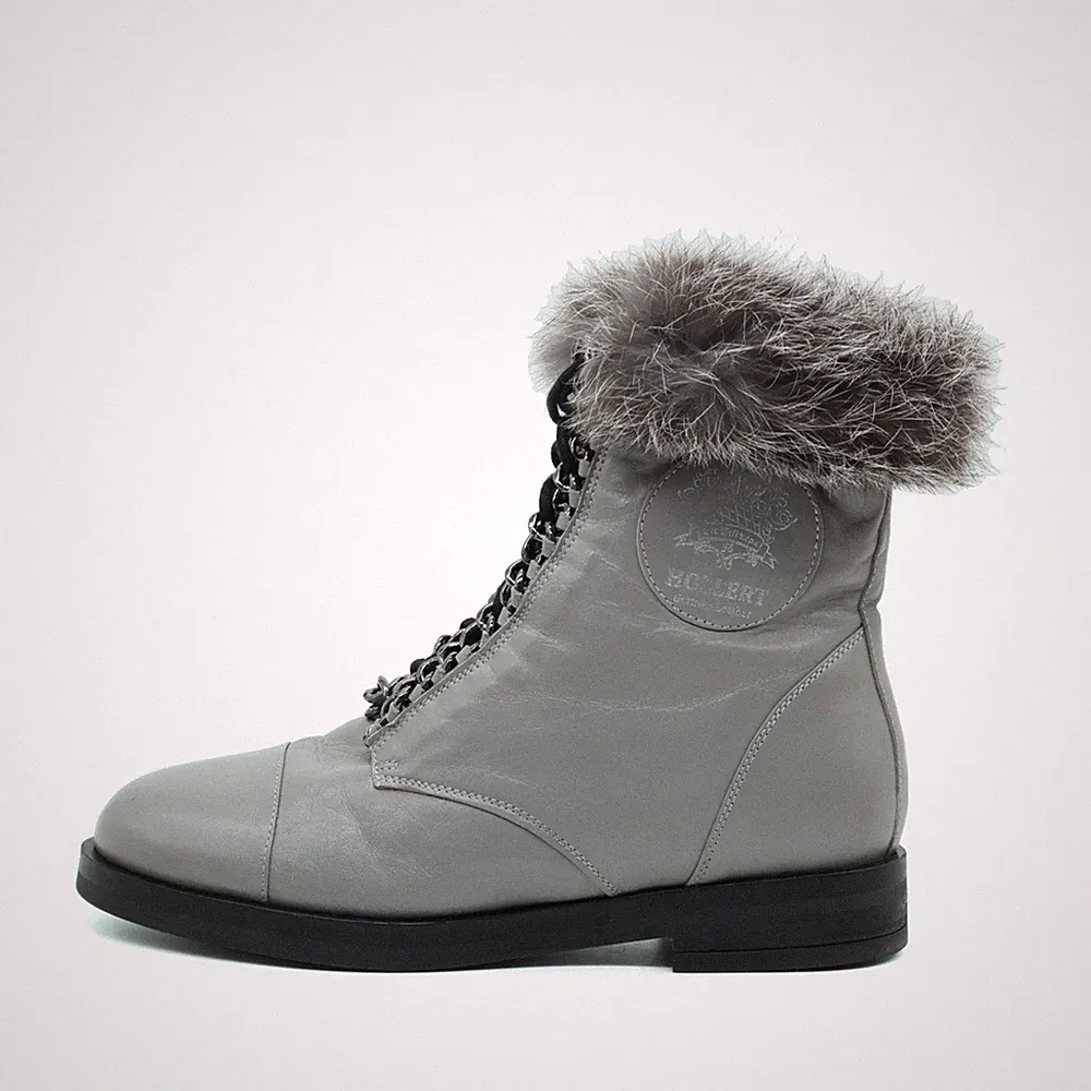 Hollert Damen Winterboots Fell Winterstiefel Grau Leather Stiefel EU 39