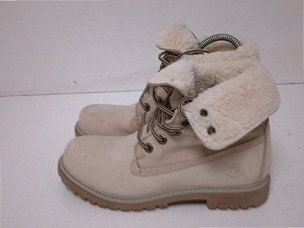 Holzfäller Damen Creme Nubuk Schnürstiefeletten Kunstfell. UK(5)EUR(38)-A187