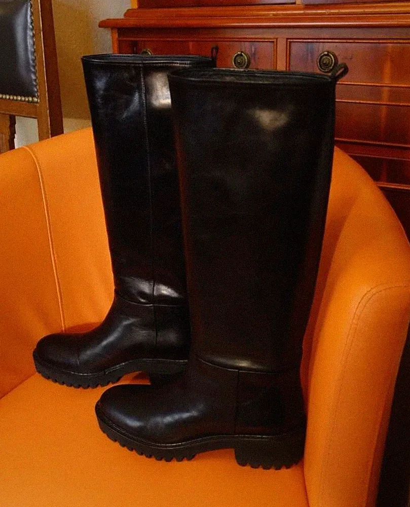 Homers Damenlederstiefel Reiterstiefel Blockabsatz, Gr. 39,5, Schwarz