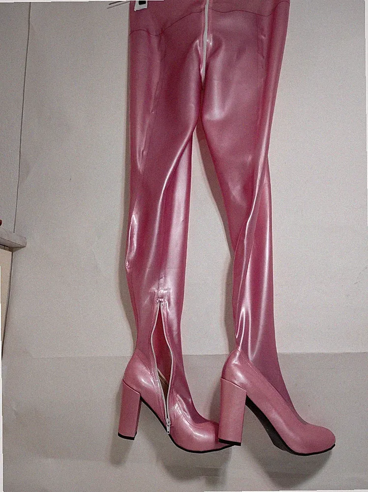 Hosen Stiefel LatexX gummi metalic starke 0,8mm heels 11 cm block 44 Polen