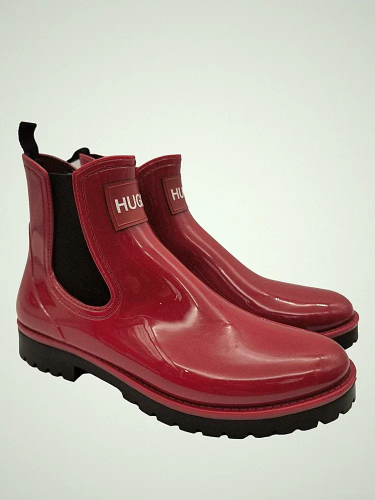 HUGO BOSS Gummistiefel Damen Stiefel Gr. DE 40 rot-schwarz Casual-Look