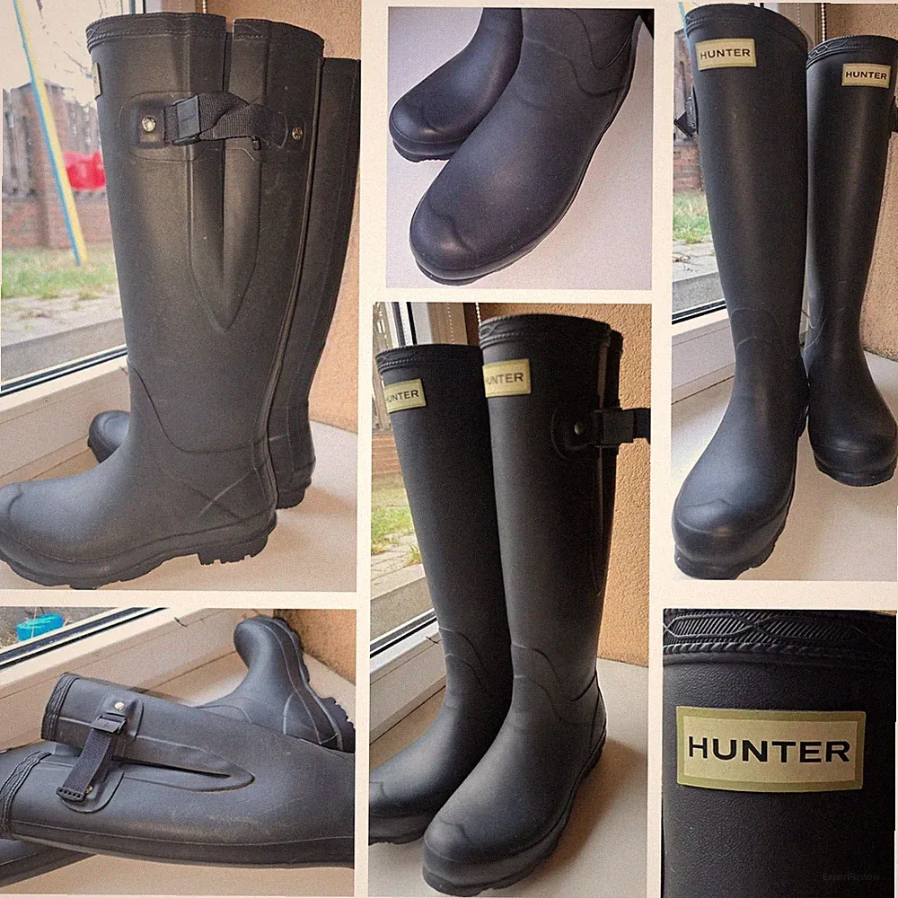 Hunter 1856 Damen grau-blau Gummi Regen hohe Stiefel Original verstellbar UK-...