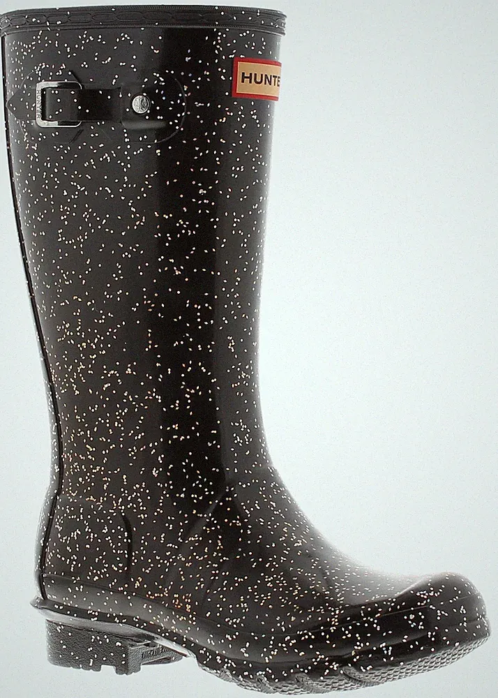 Hunter Ältere Mädchen Gummistiefel Riesig Glitzer Schnürer Schwarz UK Größe