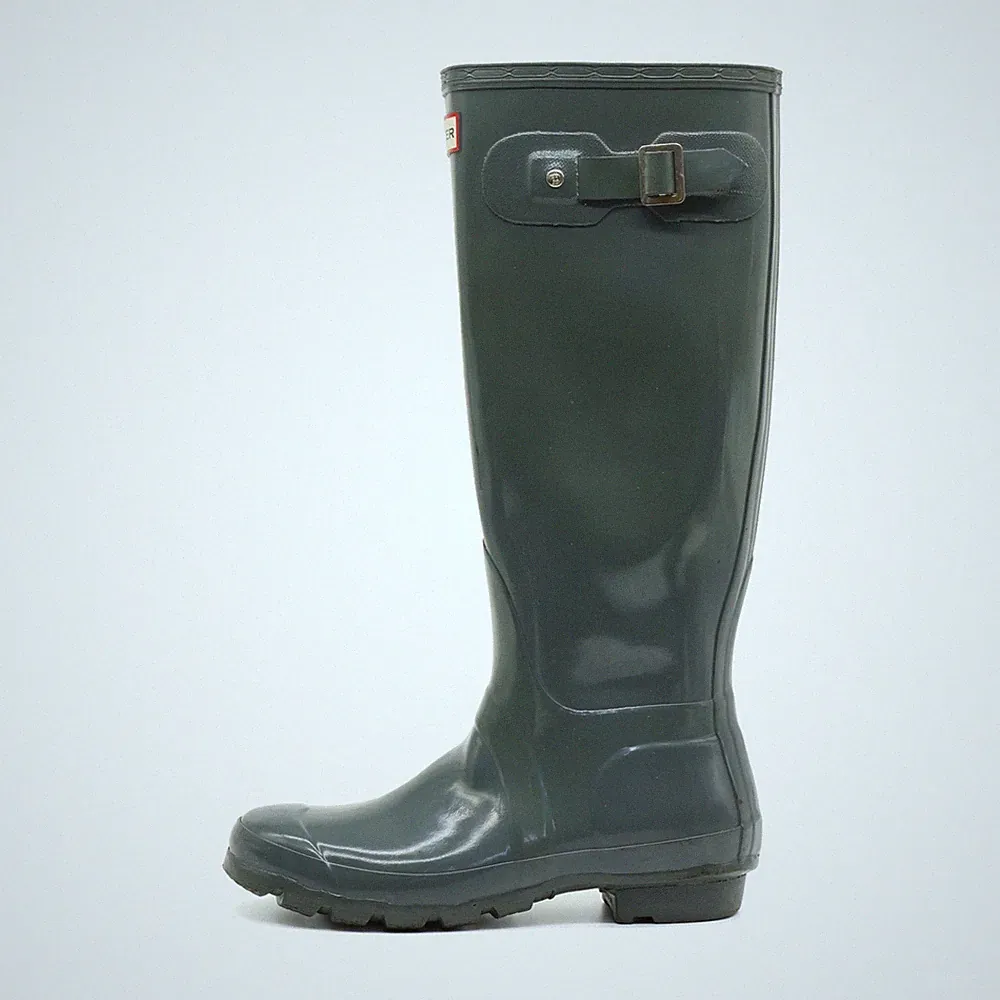 Hunter Damen Original Gloss Stiefel Dunkelgrün Gummi Kniehoch Gummistiefel EU 37