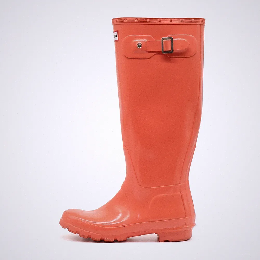 Hunter Damen Original Gloss Stiefel Orange Gummi Knieschaft Gummistiefel EU 37