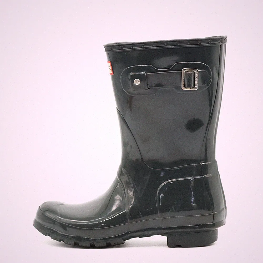 Hunter Damen Original Short Gloss Stiefel Schwarz Mittel Gummistiefel EU 38
