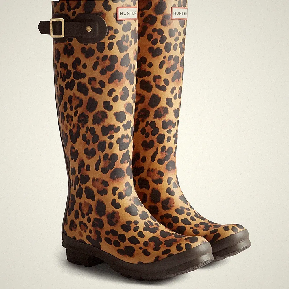 Hunter Gummi Damen Leopardmuster/Schokoladenbraune Gummistiefel