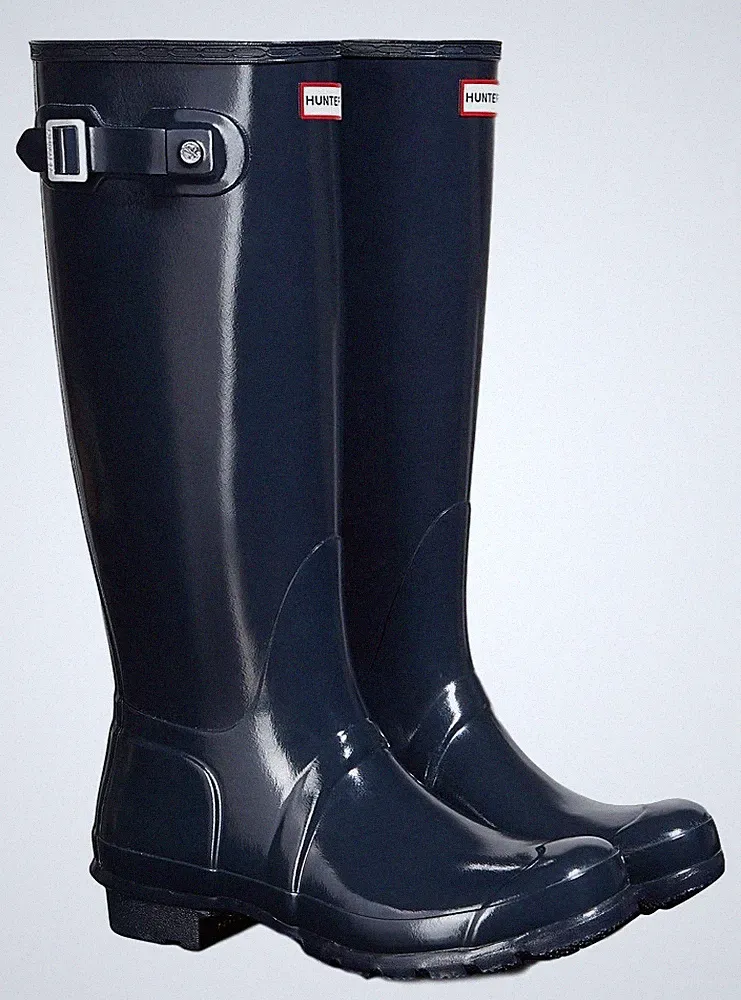 Hunter Gummistiefel Damen Hunter Original Gloss Tall Wellington Boots Navy Blau UK 3