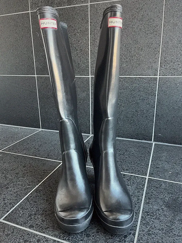 HUNTER LONNY GUMMISTIEFEL 40/41 Schwarz, Absatz, Latex Rubber Boots High
