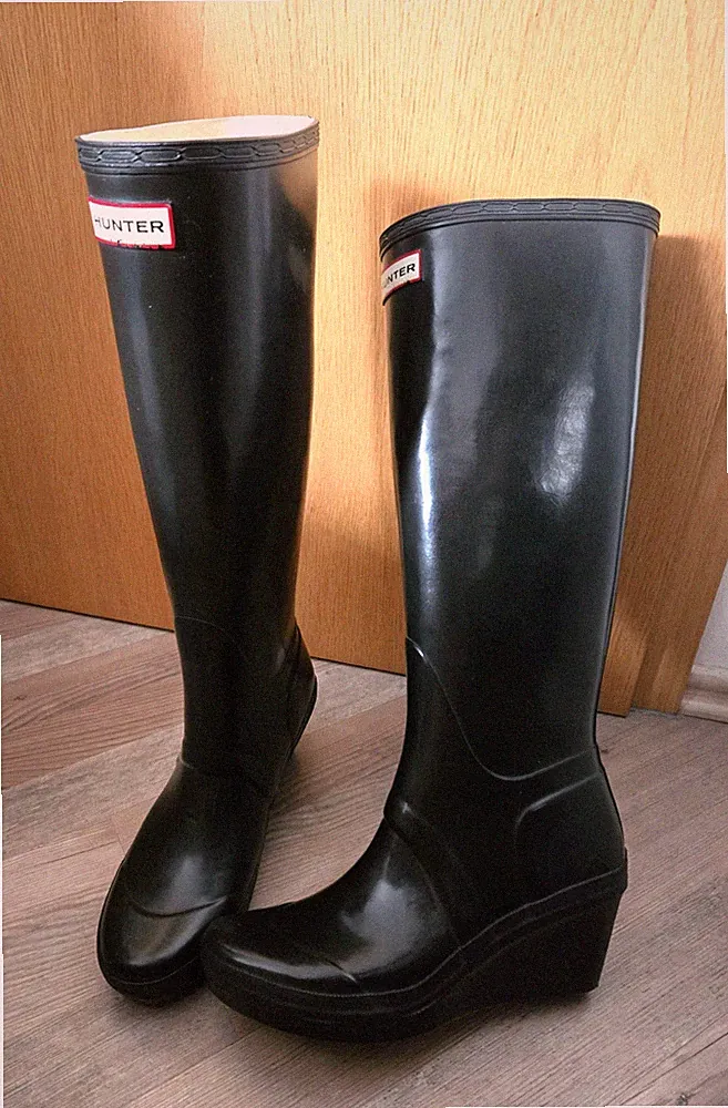 Hunter Melrose Tall Keilabsatz Gummistiefel Wedge Boots Schwarz 39