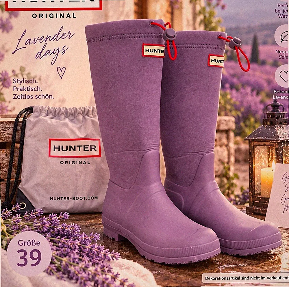 HUNTER Original Damen Gummistiefel Lavendel Gr. 39 Neopren + Original Beutel