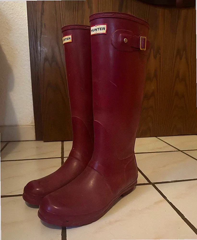 Hunter Original Gloss Tall Gummistiefel mit Schnalle Bordeauxrot EUR 43