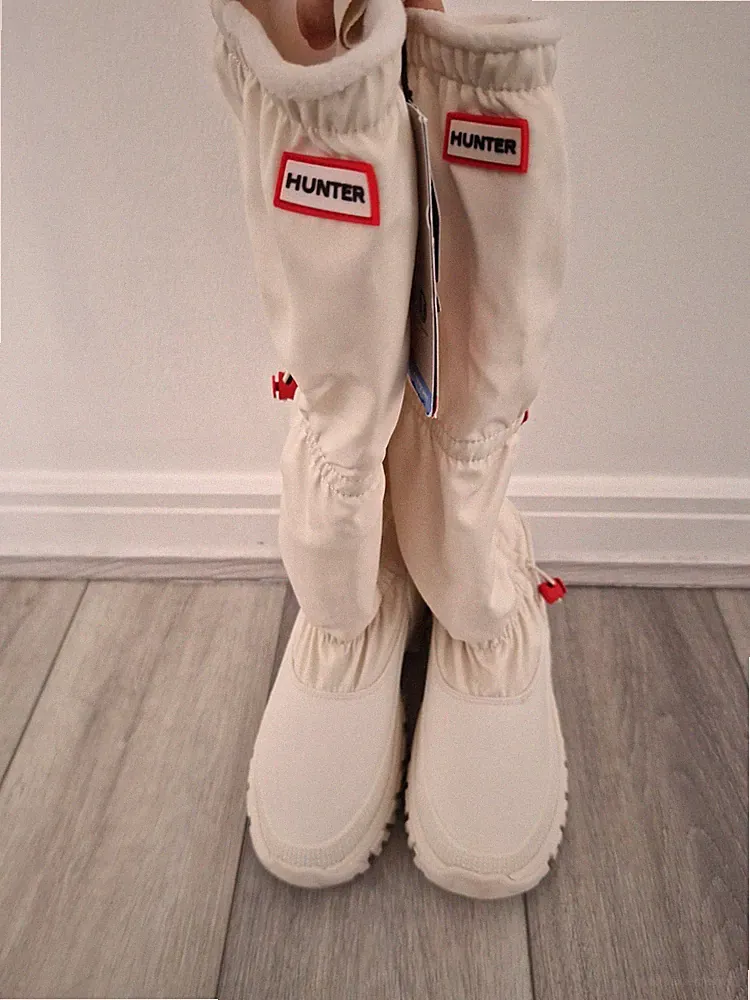 Hunter Wanderer isolierte hohe lässige WP Schneestiefel weiß elfenbeinfarben – Damengröße 4