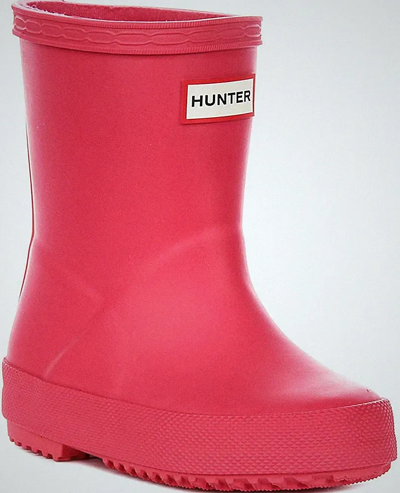 Hunter Zug On First Stiefel Wasserfest Gummi Kinder Stiefeletten IN Rosa 2 - 13