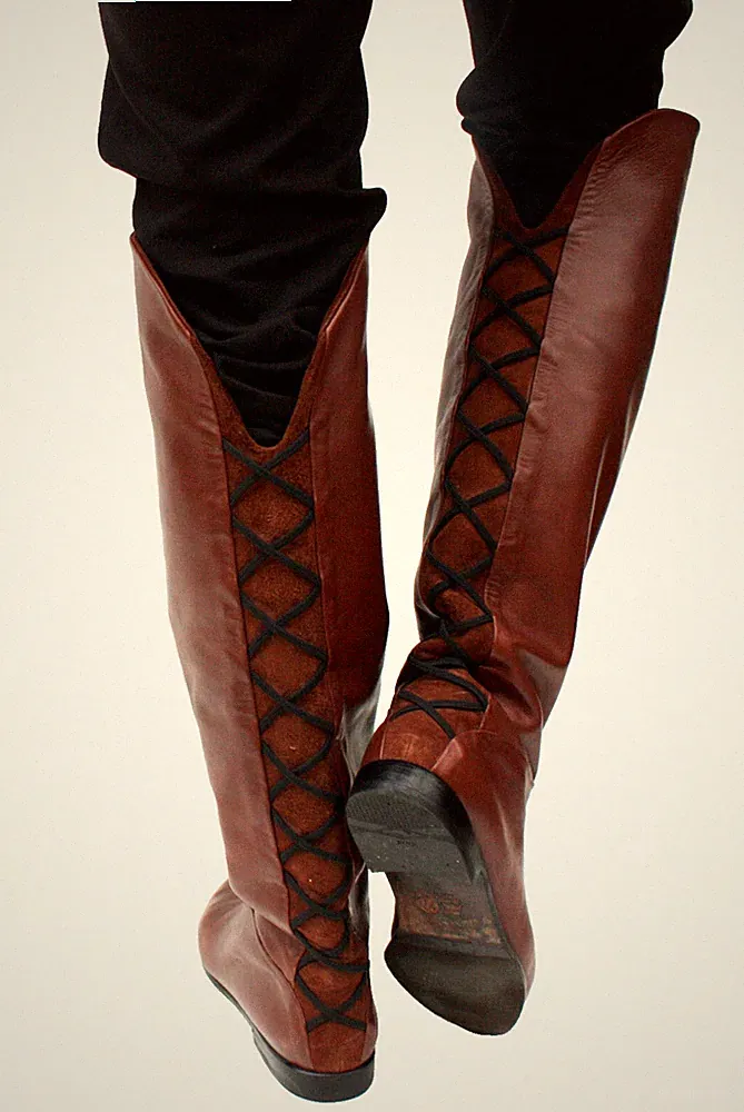 Immagini Vintage 80er Stiefel Leder Overknee Größe 39,5 Cognac Echtleder #S7-8#