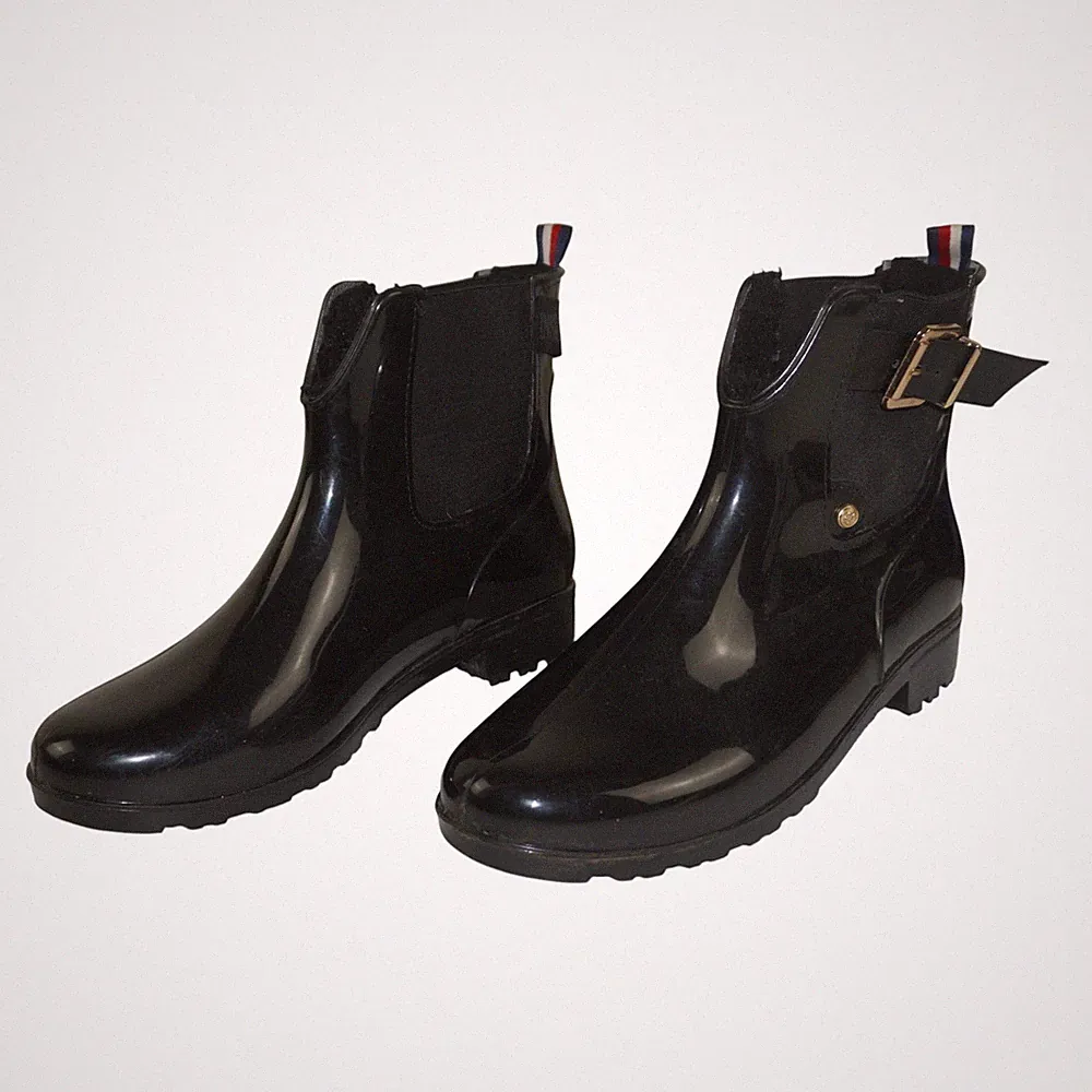 Inselhauptstadt 41 Damen Gummistiefel Regenstiefel Chelsea Boots Schwarz Gummi