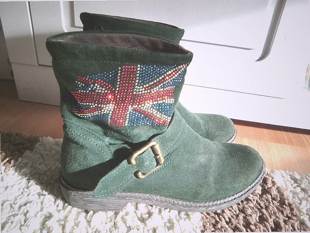 Ital Gr. 37 UK 4,5 Boots Stiefel STIEFELETTEN Ankle Wildleder Echtleder Booties