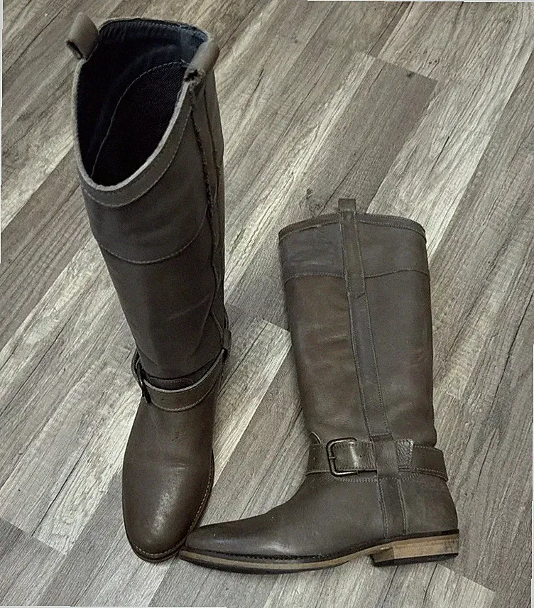 Italy Stiefel Gr. 39 Echt-Leder,Hochschaft,elegant,5B117 Schnalle Reinschlüpfen