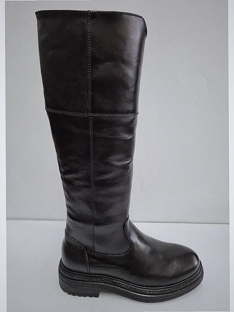 Jackal Damen Leder Stiefel mit Reißverschluss und Gummizug - SCHWARZ (schwarz)