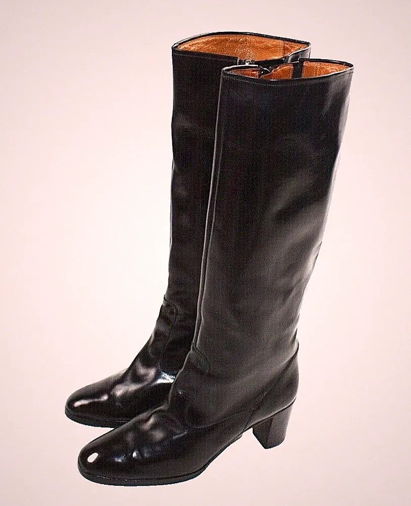 JEAN BADY FRANCE 80er STIEFEL SCHWARZ STIVALI BLOCK HEEL D40 E-Weite UK7 #K3-Z#