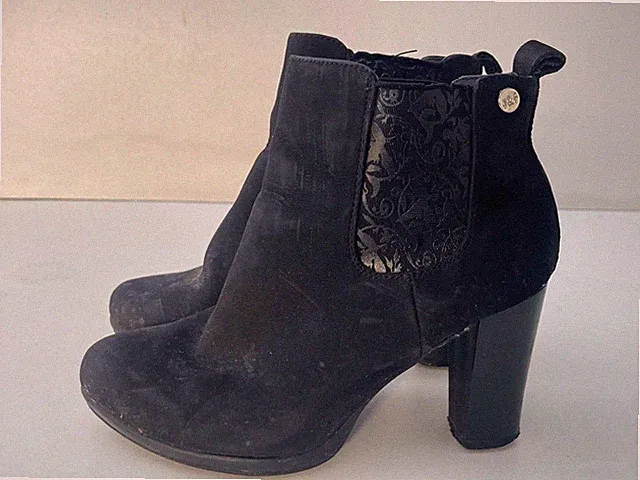 Jenny Fairy Damen Stiefelette schwarz Nubuk seitlich Gummizug UK 2,5 EUR 35 -A22
