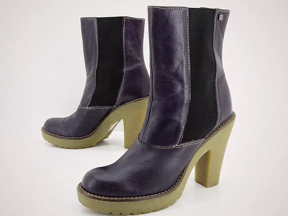 Jette Joop Chelsea Schuhe Winter Stiefel Stiefeletten Boots Gr 37 UK4 Lila Leder