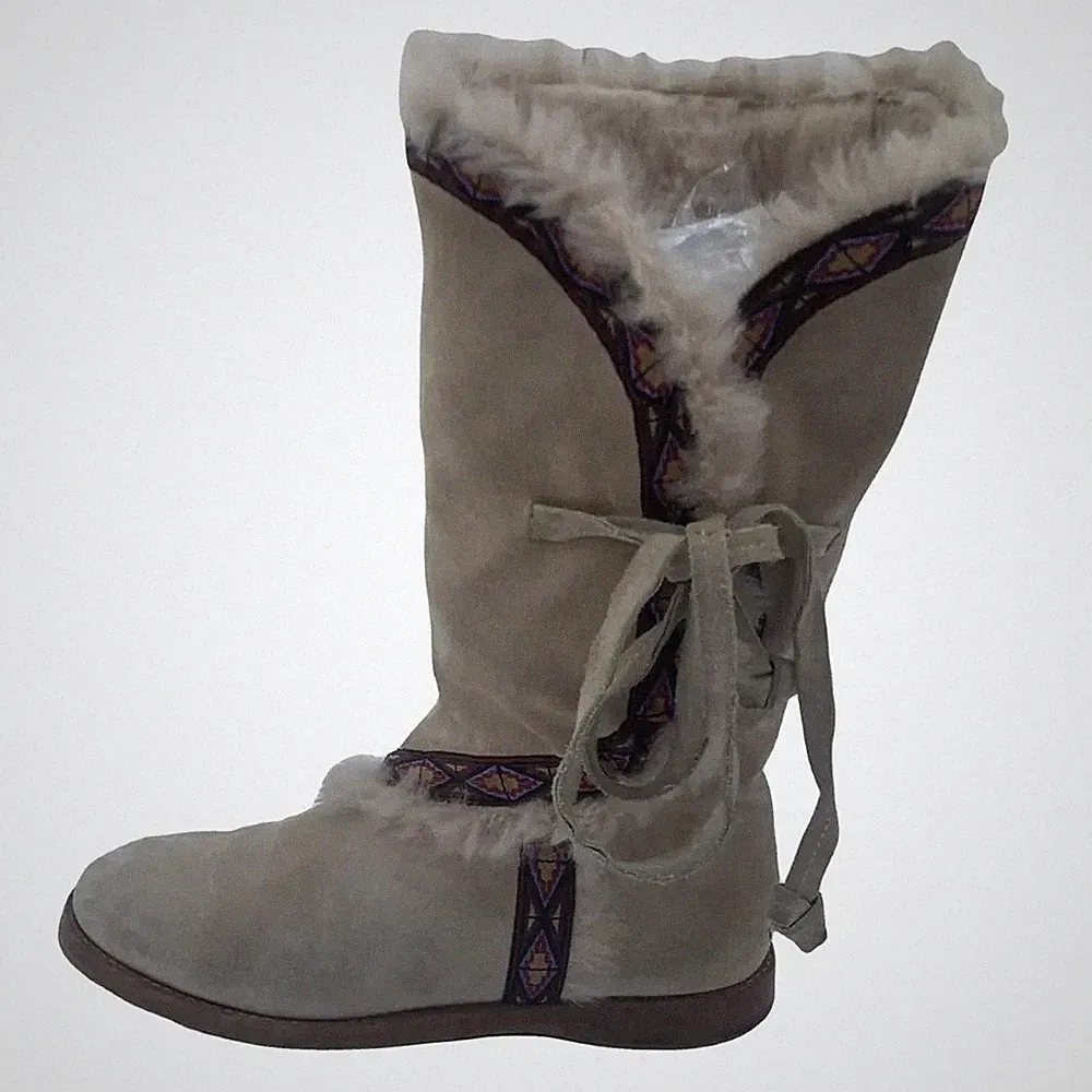 Jimmy Choo Beige Suede Printed Mid Calf Riding Boots EU 37