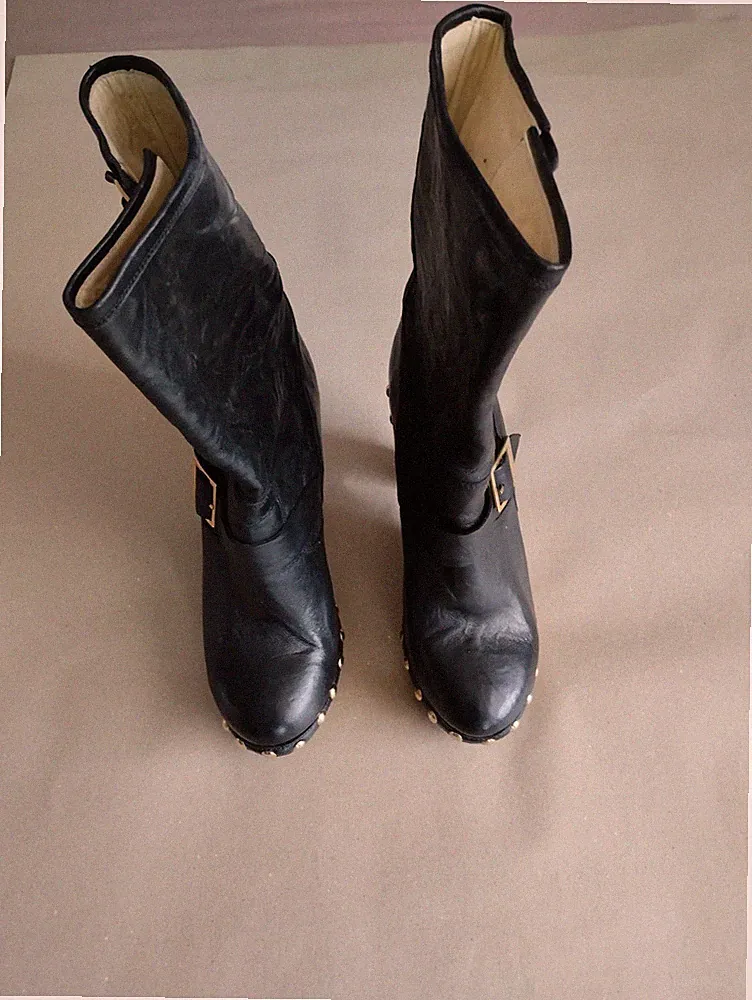 Jimmy Choo Damen Stiefel Boots Größe 40 Schwarz Gold Leder