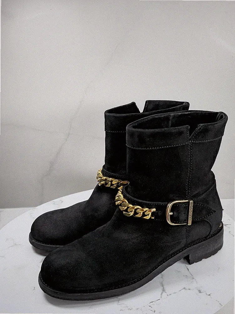 Jimmy Choo Wildleder Kettenglieder Akzent Stiefeletten Größe 37 1/2